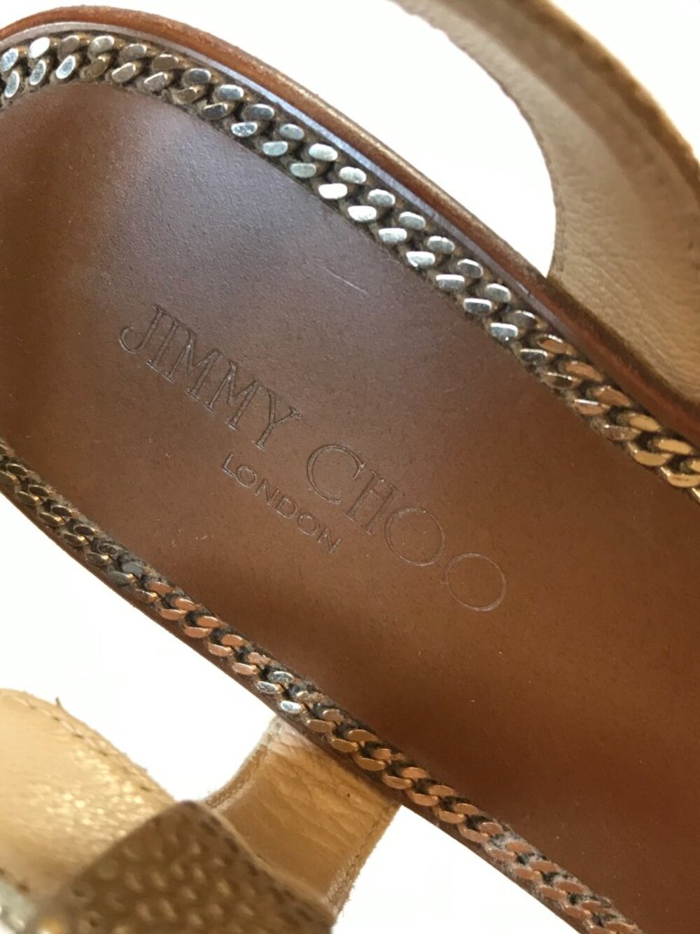 Jimmy Choo Neru Flat Sandals Womens 37 7 Brown Gold Leather Toe Loop Buckle Shoe - Picture 4 of 9